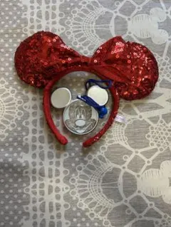 ミッキーマウス 赤いスパンコールカチューシャ、光るライト