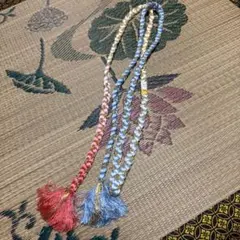 【未使用】手組み 正絹 帯締め 多色使い 金属糸ピンク 水色 白 フォーマル