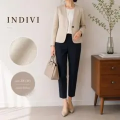 INDIVI インディヴィ　日本製　ノーカラージャケット　ベージュのサムネイル
