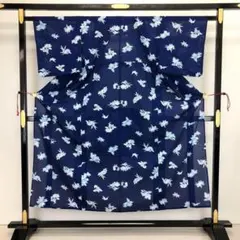 A 夏物 花模様 藍色 小紋 化繊 薄物 絽 紗 着物 着丈164 裄68 - メルカリ