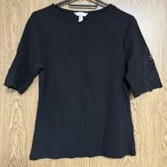 H&M ブラック 半袖カットソー L レース袖のサムネイル