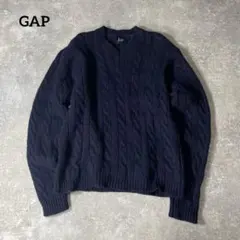 00s GAP ケーブルニット Vネック WOOL セーター ネイビー