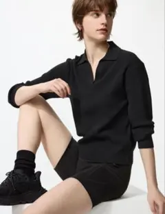 ウォッシャブルニットリブポロセーター