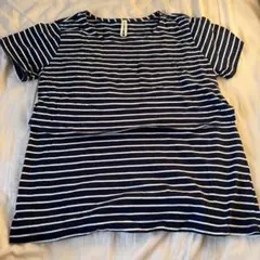 ネイビー/ホワイト ストライプ 半袖Tシャツ Mサイズ