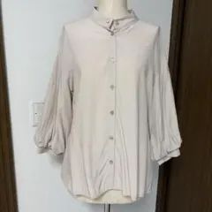 W closetバンドカラー パフスリーブ ブラウス ベージュ 七分袖