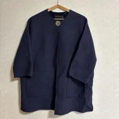 ZARA WOMAN ノーカラーコート ネイビー