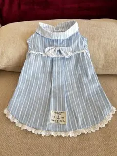 DOG DEPT 犬服 水色ストライプ リボン付き BL