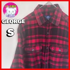 usa古着 GEORGE ネルシャツ S チェック レッド ブラック レーヨン混