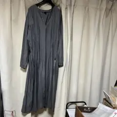 コムデギャルソン*ダークグレー 長袖 Vネック ロングワンピース