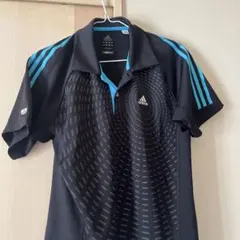 卓球adidas ドットパターン ポロシャツ 黒/青