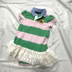 ラルフローレン ベビー ワンピース風 ロンパース 80cm ピンク×グリーン