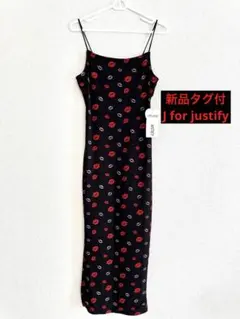 新品タグ付 唇プリント ノースリーブ ロングワンピース キスマーク Lリブ編み