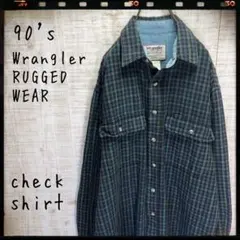 Wrangler ラングラー チェックシャツ 緑紺系 長袖 古着 4558