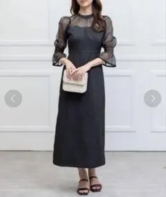 シアー袖付きブラックオケージョンドレス