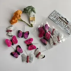ハンドメイド　蝶と花のデコレーションパーツセット