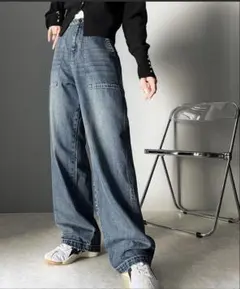 <JAVA> ヴィンテージ加工ハイウエストベイカールーズデニムパンツ