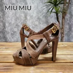 3600□MIU MIU サンダル レザー ブラウン 箱付き ch07ill