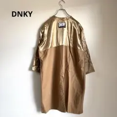 DNKY ダナキャランニューヨーク ノーカラーコートゴールド×ベージュ 薄手