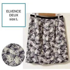 ELVENCE DEUX ボタニカル柄 ひざ丈 スカート Lのサムネイル