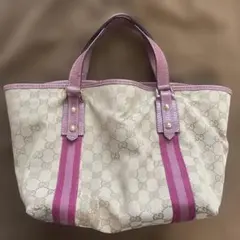 希少良品 GUCCI GGキャンバス トートバッグ A4可 グッチ ピンクライン 希少良品 GUCCI GGキャンバス トートバッグ A4可 グッチ ピンクライン