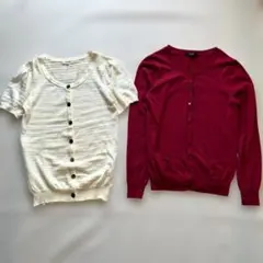 ロペ ROPÉ カーディガン2枚セット 半袖アイボリー & 長袖ワインレッドのサムネイル