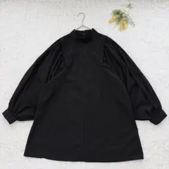 アプレジュール　袖ボリュームハイネックブラウス　F 黒　綿100 着痩せ　薄手のサムネイル