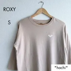 ロキシー ベージュ カットソー S 綿100％ 胸ロゴ クルーネック 裾スリット