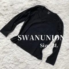 大きいサイズ♡3L 黒トップス 長袖 コットン混 ロンT シンプル Vネック