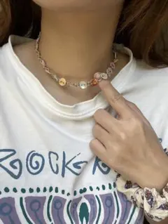 ボタン　ネックレス　ハンドメイド　ビーズ