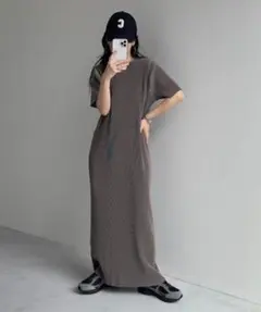 wee9s デイリースーパーストレッチクルーネックプリーツワンピース　LONG