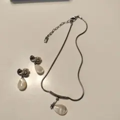 シルバー パール ネックレス イヤリング セット