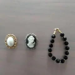 昭和レトロ　ブローチ・ブレスレットセット　カメオデザイン他