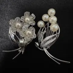 タ*ニ様 花 パール コサージュ ブローチ 2点 セット 真珠 フォーマル アン