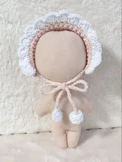 ぬいぐるみ用　ヘッドドレス　ボンネット　かぎ針編み　ペールピンク