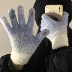 ふわふわシャギー 指穴付き手袋 ライトブルー クリスマス[新品未使用 送料込み]