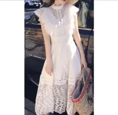 花柄レース❤️ロングワンピース