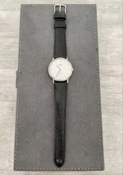 SEIKO QUARTZ セイコー クォーツ 腕時計 レザー シルバー 블랙
