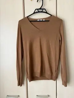 ウール100% ブラウン Vネックセーター L