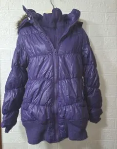 美型★多機能デザイン　パープル ダウン調ジャケット フードファー取外し可能