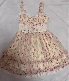 リズリサ　ピンク花柄ミニワンピース　編み上げリボン