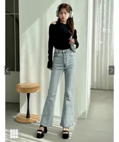 GRL フリージアハイウエストフレアデニムパンツ ライトブルー