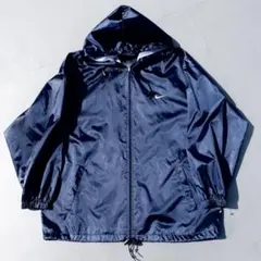 【希少】90s NIKE 白タグ ナイロンジャケット XL ネイビー 刺繍ロゴ
