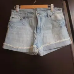 ライトブルー フリンジショートパンツ