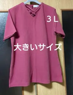 大きいサイズ 半袖 襟元クロス シンプル 無地 チュニック トップス フレア