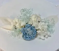 プリザーブドフラワーヘッドドレス ドライフラワー髪飾り 成人式結婚式 水色系