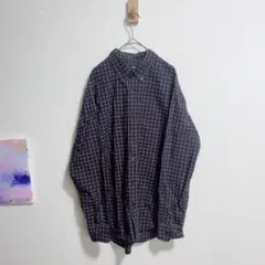 ユニクロ　シャツ フランネル チェック ネイビー 長袖 コットン ボタンダウン