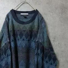 90S vintage 総柄ニット　セーター　メンズ　L アクリル 古着　　F4