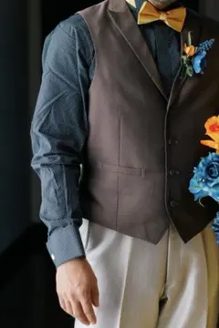 ウイングカラーシャツ ドット 水玉 紺 結婚式 メンズ フォーマル