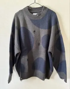 ドット柄 ニットセーター ダメージ加工