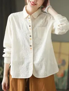 【新品】春物 長袖 ブラウス カジュアル ゆったり おしゃれ度高め 刺繍